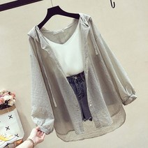 FANSYLI 여자 래쉬가드 여름 얇은 통기성 긴팔 가디건 자외선 차단 후드 코트 09호 2A12, 카키