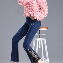 이지핏 G123657_(미친스판) 밑단레이스 진주 스판청바지 청바지 여성청바지