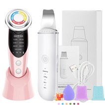 뷰티디바이스7in1 RF EMS 페이셜 리프팅 디바이스 LED 광자 페이스 마사지기 + 초음파 스킨 스크러버 진동, 01 Pink and White