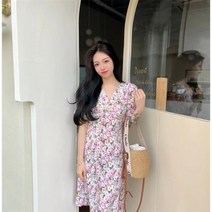 여성원피스 플라워 롱 반팔원피스 데일리 쉬폰