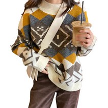 베러댓걸 체크믹스 반하이넥 루즈핏 긴팔니트