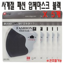 애너데이 사계절 패션 입체 마스크 5개 끈조절기능 프리사이즈, 블랙 5개