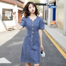 빈티지데님셔츠 반팔 브이넥 에이라인 원피스 허리보정 슬림핏 작은 키 프렌치 클래식 디자인감각 여성 여름 4801528518