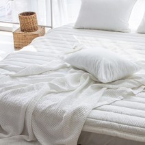 [더와이] 디어 뱀부 시어서커 시원한 여름 패밀리 침대패드 K, 화이트