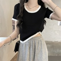 여성 반팔 라운드 크롭 니트티 아보카도 그린 아이스 실크 니트 티셔츠 여성용 여름