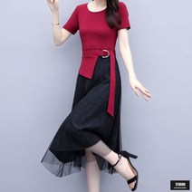 가바바 여성 빅사이즈 원피스 슬림한 허리 강조 플레어 레이스 롱원피스 G52576