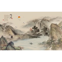 TV 뉴차이나스타일 배경벽 벽화쇼파 벽지 수묵 산수화 멍석