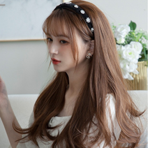 Makone 에이치티코퍼레이션 웨이브 스트레이트 티안나는 여자가발 앞머리 자연스러운, 1개, 살쩍이 있어-연브라운