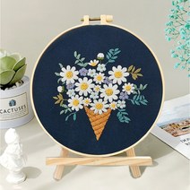 퀼트 패키지 어버이날 디스크 장식 퀼트배우기 DIY 파우치 가방만들기 자수, 암회색 개화(20cm)+브라켓