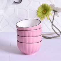KORELAN색호박 그릇 과일 그릇 가정용 밥 그릇 묶다 하다 도자기 그릇 밭 밀다 선물 디저트 그릇 도매, 연분홍색, 8인치 그릇 24개 상자당