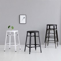 철제 바스툴 원형 높이(61cm) 심플 디자인 카페 주방 높은의자 바체어 빈티지바스툴 모던 인테리어 화이트 블랙 바텐의자 바스툴형 아일랜드 식탁 의자, 메탈릭