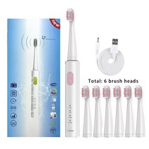 전동 칫솔음파 전동 칫솔 성 개 포함 충전기 일 충전식 가지 모드 깨끗한 구강 관리, 03 6PCSPink