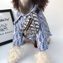 강아지옷 명품 도매 커플룩 명품옷GT384, 블루셔츠가방없음