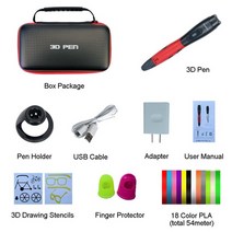 SMAFFOX 3D 펜 18 색 54 미터 PLA 필라멘트 인쇄 펜 지원 ABS 및 PLA 어린이 Diy 드로잉 펜 147, 빨간색 추가 54m PLA, 협동사