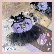 산리오 강아지 크롭티 옷 실내복 귀여운 고양이 쿠로미 액세서리 봄 여름 애완동물 여아 언더 셔츠 장난감 집들이 파티 생일 선물, S