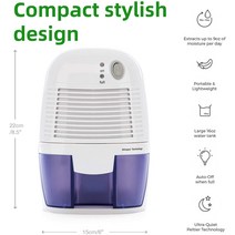 원룸 미니제습기 소형 습기제거 미니 제습기 24W 100-240V 컴팩트 500ml/ 17oz 용량 성장 텐트 상자 방, 한개옵션0