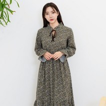 [바보사랑] 여자 플라워 우아한 프릴 플라워 청순 가을 롱 원피스