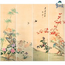 수거모질도 4폭 세트 민화 도안 본그림 귀여운 고양이 컬러링 취미 공모전 원데이클래스, 고급 닥순지, 원본사이즈(추천)