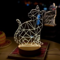 걸스코코 3D LED 고양이 무드등 감성조명 USB무드등, 플라스틱, 옆모습고양이(플라스틱)