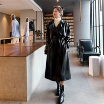 미스손 여성 봄가을겨울 벨트 롱 가죽 트렌치 코트 M111
