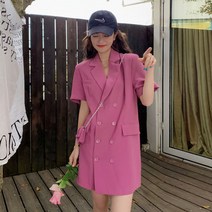 반팔 자켓 원피스 루즈핏 캐주얼 정장 카라 미니 원피스 핑크 데일리 오피스 새내기 데이트룩