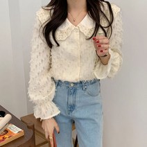[랜덤플레이] 레이스 카라 숄 도트 블라우스
