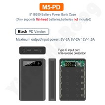 파워뱅크 자작배터리 캠핑용배터리 5x18650 보조베터리 케이스 듀얼 USB LED 손전등 휴대 전화 충전기 DIY, 03 PD Black