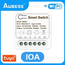 Aubess Tuya 스마트 미니 와이파이 스위치 2 방향 차단기 홈 DIY 타이밍 릴레이 모듈 라이프 Alexa Google, 한개옵션1, 01 10A