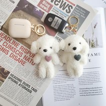 올렌티아 심쿵 강아지 인형키링 에어팟 가방 자동차 키링 키홀더 열쇠고리, 핑크+그린