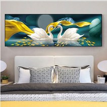 명예와 자산이 불어나는 재물복 부귀영화 백조 황금빛 잉어 대형 보석십자수 만들기 취미 생활 추천, 120x40cm