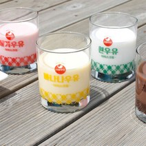 서울우유 레트로 유리컵 250ml 홈카페 굿즈 언더락 요거트볼 달빛스토어, 딸기우유