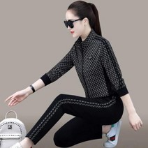 트레이닝복 운동복 스트리트웨어봄 가을 캐주얼 지퍼 프린트 피스세트 여성용 조깅 바지 신제품