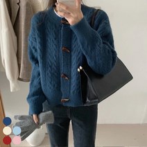 도오빠 비미르 여성 꽈배기 니트 가디건 스웨터 루즈핏 라운드넥 긴팔 무지 버튼 레이어드 가을 겨울 직장인 대학생 여자가디건