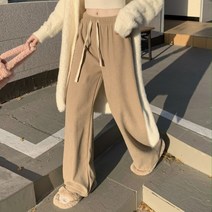 골지 밴딩 기모 바지 여자 와이드 팬츠