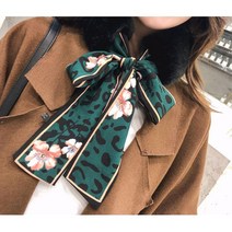 하객코디 부드러운 호피무늬 리본 목도리 저녁머플러 흔하지않은 실크쁘띠스카프