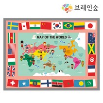 [브레인숲] 호기심 세계지도 놀이매트 KC인증 극세사 플레이매트 미끄럼방지 아기방꾸미기 기초학습 안전한 국내생산, 단품
