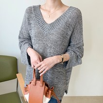 아모르데이 여성용 베카브이 테잎사 비비드 양 브이 루즈핏 니트