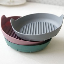 실리콘팟 에어프라이어 용기 중형 열탕 간편 소독세척 전자레인지용기/찜기, 그레이_중