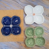 손화 도자기 예쁜 4칸 반찬 나눔접시 다이어트접시, 블루, 1개