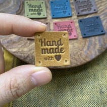 핸드메이드 가죽라벨 M2525-NO2 HANDMADE 천연소가죽 뜨개질 라벨, 카멜