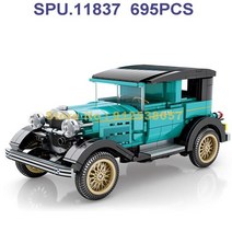 레고커스텀피규어 2023브릭 테크놀로지 클래식 레트로 빈티지 올드 카 컨버터블 로드스터 오프로드 빌딩, 05 705807 pull back