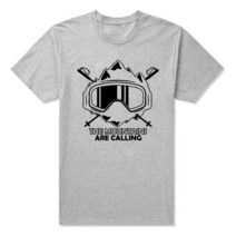 스키 플레이트 숏스키 The Mountains Are Calling T 셔츠 남성 여성 스키 스노우보드 멋진 디자인 코튼, 02 GRAY_04 L