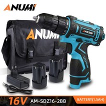 ANUMI 12V 16V 20V 블루 무선 드릴 전기 스크류 드라이버 미니 전원 DC 리튬 이온 배터리 38 인치, 08 DZ16RY2BB