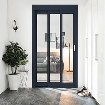 삼익가구 루이 일자형 슬림 중문 시공 3연동 1800 오픈형, 네이비:망입