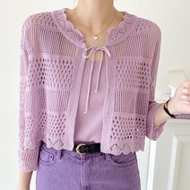 아모르데이 여성용 파르페 리본 원포인트 스카시 로맨틱 니트 가디건