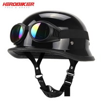 번헬멧 bern헬멧 herobiker 오토바이 독일 가죽 스타일 파일럿 오토바이 오픈 페이스 레트로 하프 크루즈 헬기 바이커 파일럿 도트 s, 라이트 블랙 유리-01, xxl