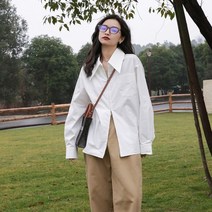 YAYA Fashion차이나 화이트 셔츠 이너 지퍼 여학생 오버사이즈 긴팔 이너 셔츠 일본계 면접