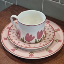 빈티지 핑크핑크 튜울립 커피잔 1인조 세트