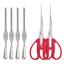 게살가위 게살포크 세트 (게가위 C타입 레드 2개 + 게포크 B타입 대형 실버 4개) 게살 대게 꽃게 랍스터 호두 스텐 주방 가위 포크