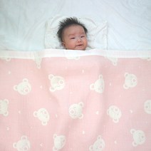 에코베리 유아용 순면 도톰한 거즈 블랭킷 아기 낮잠이불 러브베어, 핑크